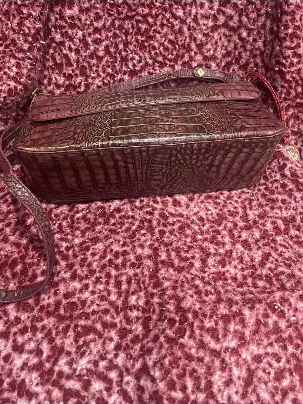 Brahmin Croc-Embossed Burgundy Leather Shoulder Bag